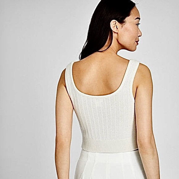 100% Cashmere Club Monaco Cream Knit Crop Top - Picture 2 of 9